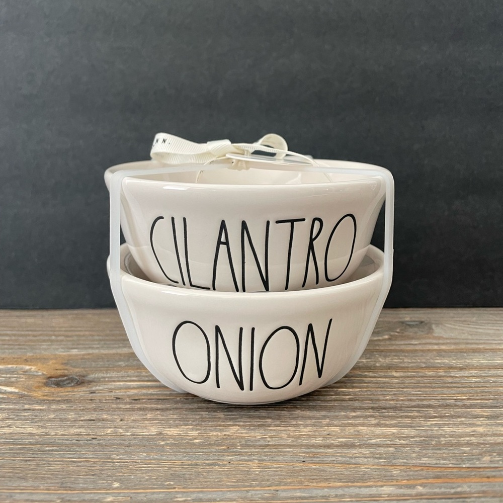 Rae Dunn White Cilantro and Onion Bowl Set Artisan by Magenta Ceramic NEW LL